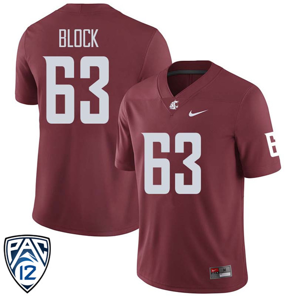 Men #63 Karson Block Washington State Cougars College Football Jerseys Sale-Crimson